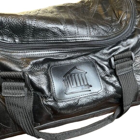 Patched Leather Weekender / Tote Bag in Black Padded Shoulder strap and handle - Picture 5 of 14